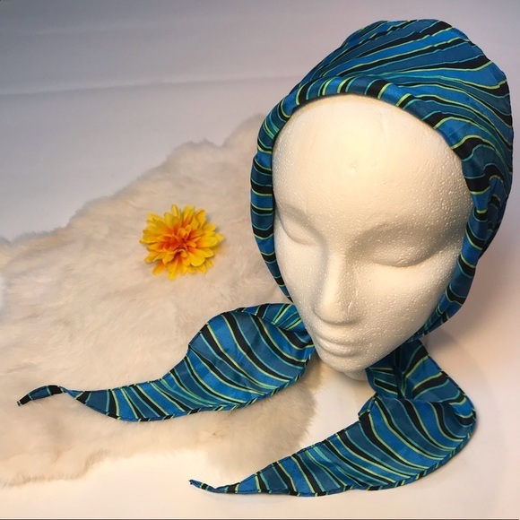 Anne Klein Silk Head Wrap Scarf Blue/Black Waves - Picture 1 of 8